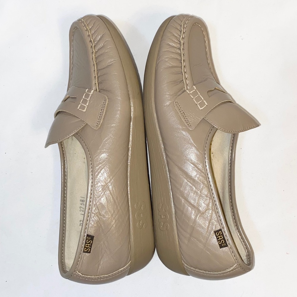 SAS Penny Loafers Womens 9.5 M Taupe Leather Handsewn Moccasin Made in USA - Picture 15 of 16